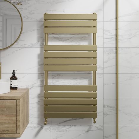 Duratherm Brushed Brass Flat Panel Heated Towel Rail Bathroom Radiator 1200 x 600mm