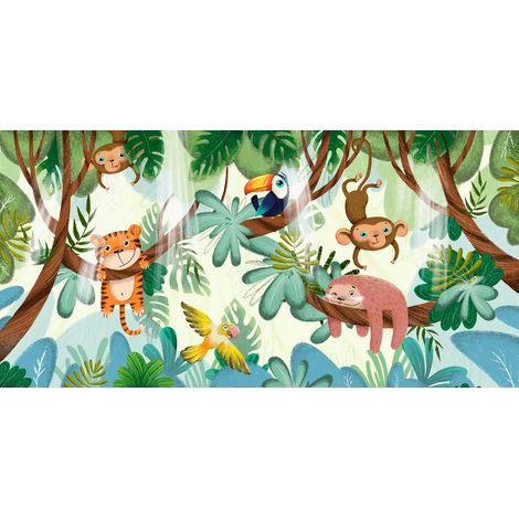 Papier peint panoramique Enfants - Animaux de la Jungle - 195 cm x 97 cm (1/2)