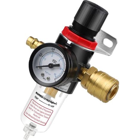Regulador de presión de aire con manómetro de 1/4", filtro de aire, regulador de presión de aire, protege las herramientas de aire comprimido (1/5)