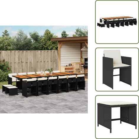 The Living Store 17-tlg. Garten-Essgruppe mit Kissen Schwarz Poly Rattan - Gartenstuhl (1/5)