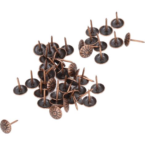 100 pièces punaises décoratives en acier au carbone pour meubles, clous à tête ronde avec mètre ruban textile et repose-bras, teinte cuivrée (1/5)