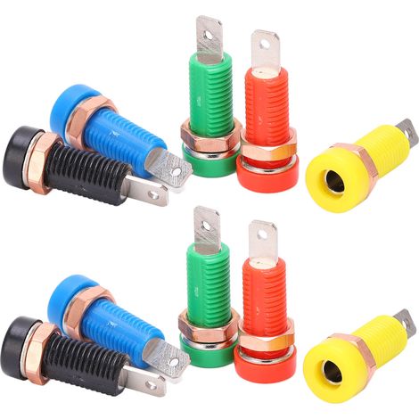 Lot de 10 fiches banane femelles laiton ABS 24A max 4mm trou isolation électronique rouge noir jaune bleu vert (1/5)