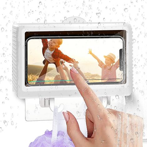 Support mural étanche pour téléphone de douche avec crochets, blanc (1/4)