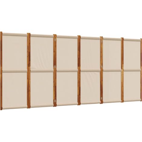 Parete divisoria pieghevole a 6 pannelli in legno di acacia e textilene – Uso interno ed esterno – 420 x 180 cm – Taupe DEC031136