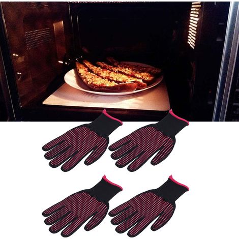 Guantes ignífugos  Paquete de 4  Protección contra quemaduras gracias a sus protuberancias de silicona  Rosa con ribete rosa  Algodón + PVC  26 x 14 cm (1/5)