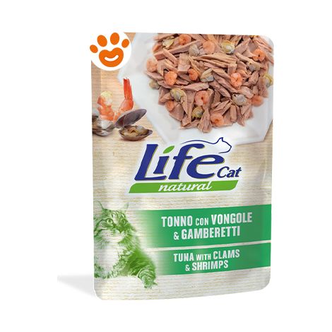 Life Cat Natural Tonno con Vongole e Gamberetti - Life Cat Natural Tonno con Vongole e Gamberetti - Bustina Da 70 Gr