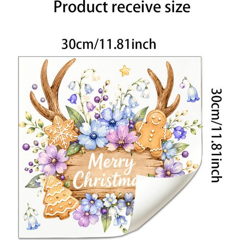 Autocollants décoratifs pour toilettes : bois de renne de Noël, bonhomme en pain d'épice, fleurs, siège de toilette, réservoir d'eau, mur de placard - JT6071 (3030cm)