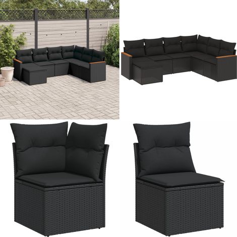 Salon de jardin 7 pcs avec coussins noir résine tressée - Ensemble Salon De Jardin - Mobilier Extérieur - Canapé Jardin - Chaise Lounge - Set Salon - Home & Living (1/5)