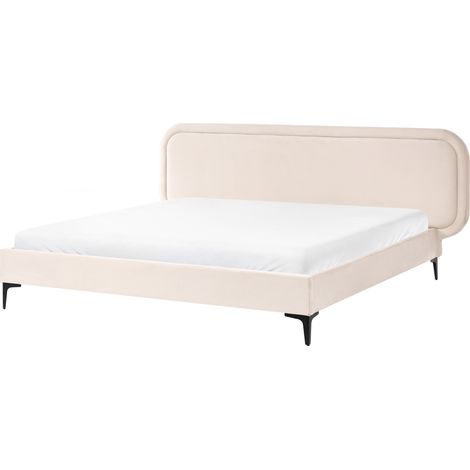 Cama moderna con somier de terciopelo beige claro 180 x 200 cm Suzette