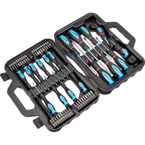 Coffret tournevis 58 pièces avec embouts plats, cruciformes et Torx, Noir (1/5)
