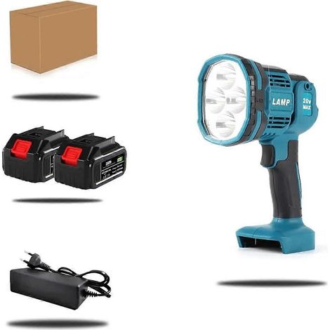 Lampe de travail LED sans fil 18 V, lanterne portable, lampe torche, projecteur, éclairage d'urgence extérieur pour batterie Makita 18 V, deux grandes batteries (1/5)