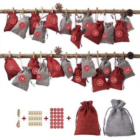 Magnifique calendrier de Noël DIY en toile jute à remplir sacs (1/4)