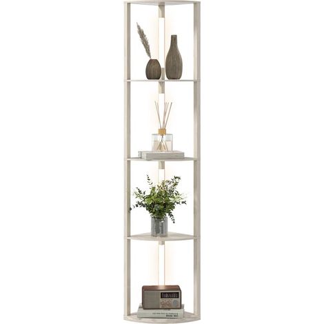 Lampe de table LED d'angle, dimmable, 4 étagères, lumière blanc chaud, 41 x 30 x 164 cm, chêne (1/5)