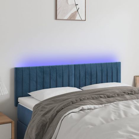 Tête de lit à LED pour lit adulte, Armoire de Tête de lit Bleu foncé 144x5x78, 88 cm Velours QAQ71723 DESIGN IN (1/5)