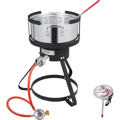 VEVOR Friggitrice per Pesce e Ali di Pollo da 9,35 L, Kit per Friggitrice in Alluminio a Propano, Pentola per Friggitrice con Termometro, Cestello Filtrante e Bruciatori a Propano da 15,82 kW·h