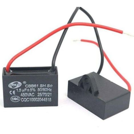 Condensateur CBB61 1.5uF 450V AC 50/60Hz, pour ventilateur moteur, 8 pièces, câble 95mm (1/3)