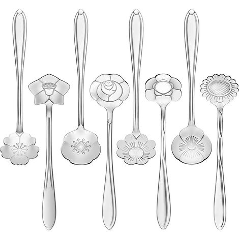 Bloemenset, 8 stuks, roestvrij staal, roerlepel, koffielepel, dessertlepel, roestvrijstalen ijslepel, roerlepel voor koffie, thee, milkshakes, cocktails, dessert