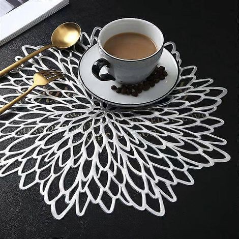 8-teiliges Set aus runden Tischen und Unterglas-Tischplatten in Silber, PVC-Sets d (1/3)