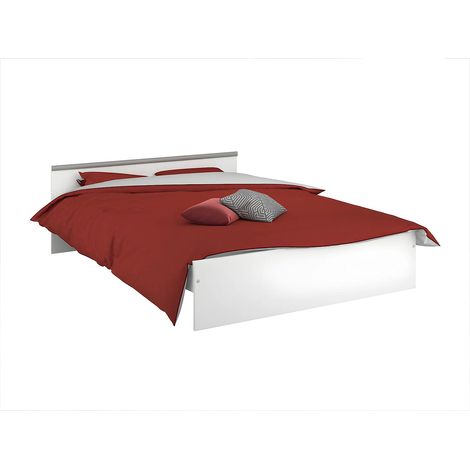 Letto con vani portaoggetti, 2 cassetti e 1 nicchia 140 x 190 cm Bianco - PABLO (1/5)
