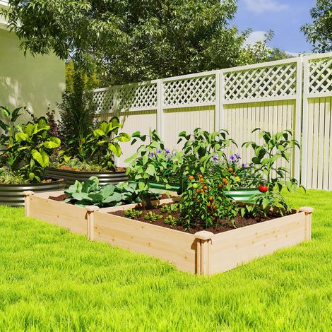Carré Potager Bois Massif - Jardinière Surélevée 235x121x26cm - Effet Bois Naturel + Séparateur