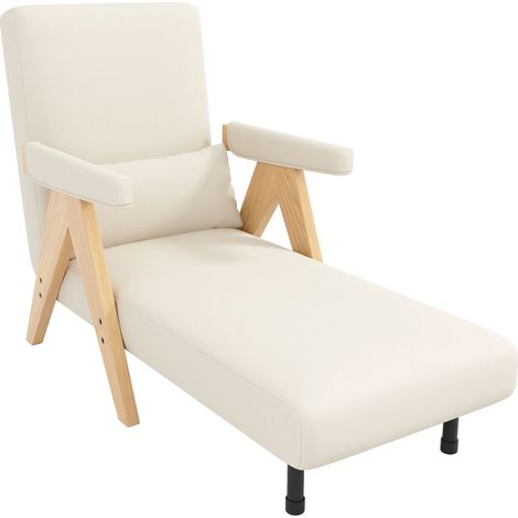 Poltrona relax 3 in 1, con funzione letto, sedia imbottita, Struttura metallica, Beige, per soggiorno e camera