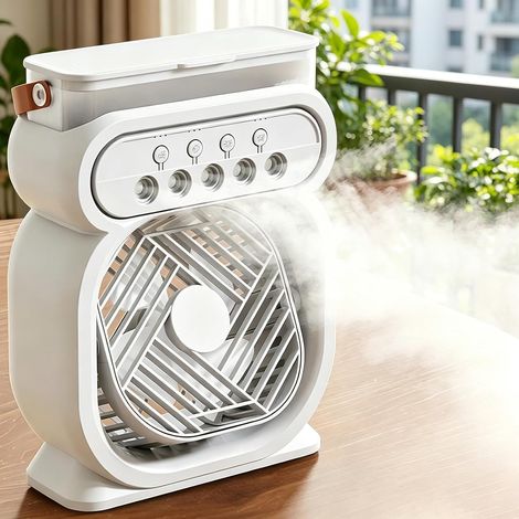 4-in-1 Mobile Klimaanlage, Mini-tragbare Klimaanlage ohne Abluft, Luftkühler, 3 Stufen & Nebelfunktion, Mini-tragbare Klimaanlage (Weiß) (1/5)