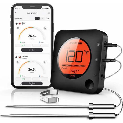 Thermomètre à viande Bluetooth (2 sondes), adapté aux fumoirs, aux grils et aux fours. (1/5)