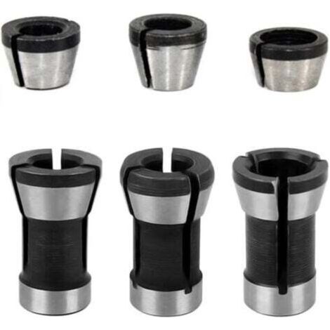 Collet Mandrin de Fraiseuse – Lot de 6 Adaptateurs Serrage Fraise Bois (6mm, 6.35mm, 8mm) – Acier Haute Qualité – Affleureuse Défonceuse (1/4)