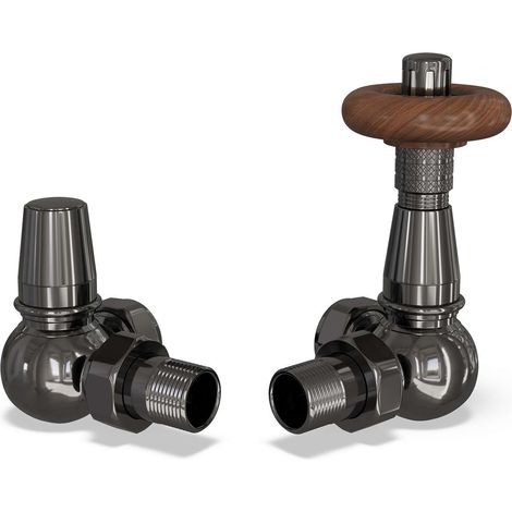Derry Traditional - Black Nickel Thermostatic Radiator Valve & Lockshield Corner 10mm