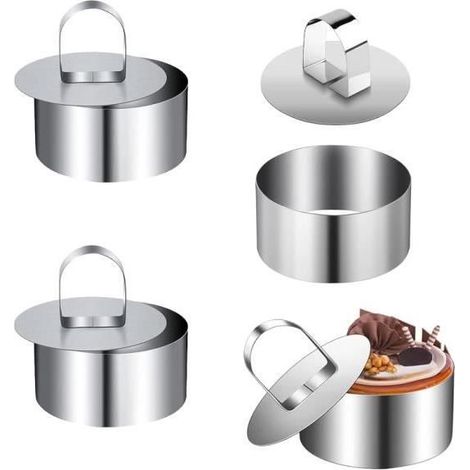 4 Pièces Cercle a Patisserie Acier Inoxydable Anneaux à Dessert Emporte Piece Rond pour Desserts Biscuits Pâtisserie Gâteaux - sh (1/4)