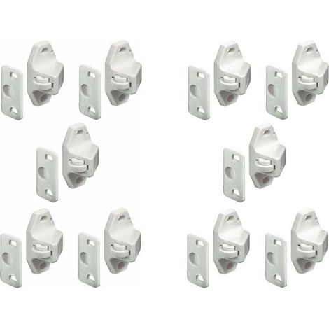 10x Loqueteau à rouleau Blanc universel avec contre pièce à visser Loquet Meuble Porte Placard Cuisine Salle de bain (1/3)
