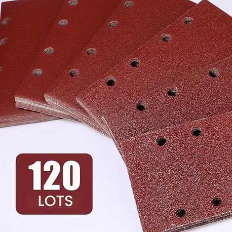 rectangular sanding sheets, sandpaper for sander 93x185mm 8 holes hook and loop sanding pads, assorted grits 40/60/80/120/180/240 (1/4)