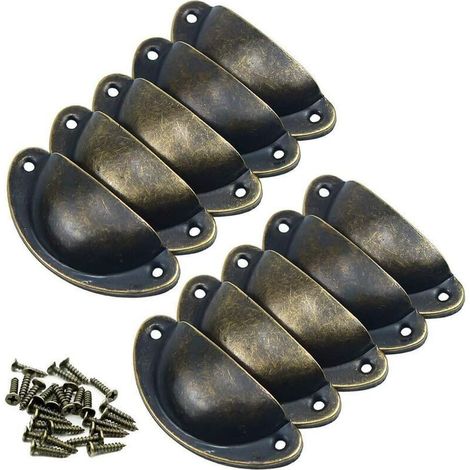 10Pcs Poignée Coquille Rétro Poignee de Meuble Vintage Bouton Tiroir Poignée avec 20 Vis pour Placards Armoire Commode Tiroirs (1/4)