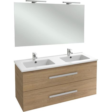 Meuble double vasque 120 cm JACOB DELAFON Ola Up chêne colorado avec miroir et spot (1/4)