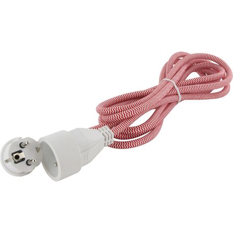 Prolongateur textile fiche plate 5m - Rouge et Blanc - Chacon