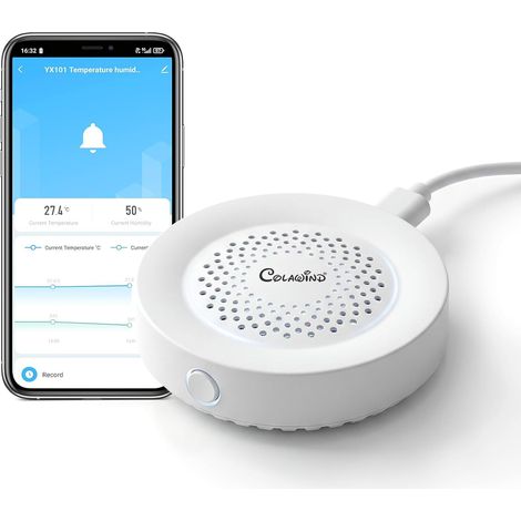 Thermomètre Hygromètre WiFi Intérieur avec Alertes App et Sirène 100dB Capteur de Température et Humidité avec APP Contrôle, Stockage de Données, Idéal pour Maison, Chambre Bebe, Serre, Garage (1/5)
