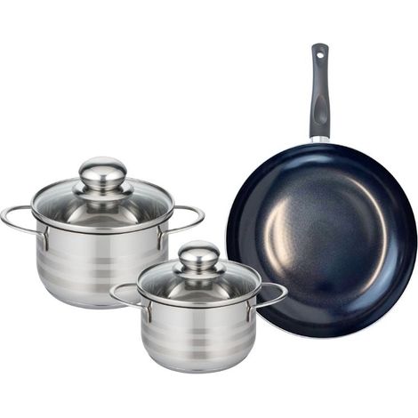 Ensemble de 1 Poêle de cuisson 24 cm et 2 faitouts 14 et 16 cm Elo Prima Brillant (1/5)