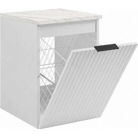 Mobile bagno sospeso con cesto, Bianco / piano Marmo Bianco, maniglia nera, 40 x 46 x 58,6 cm (1/5)