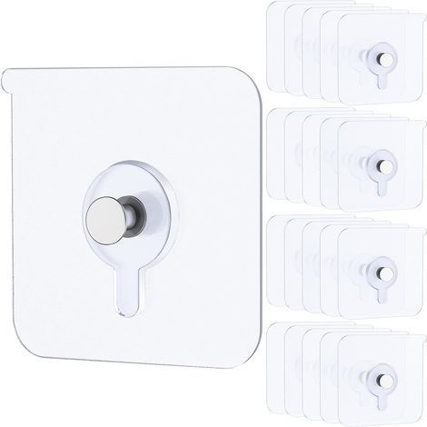 20 Pcs Accroche Tableau Sans Percer, Crochets Adhésifs Muraux Lourds 15kg Accroche Tableau Sans Percer Crochet Mural Transparent Étanche Imperméables Crochets Adhésifs Salle de Bain Cuisine (1/5)