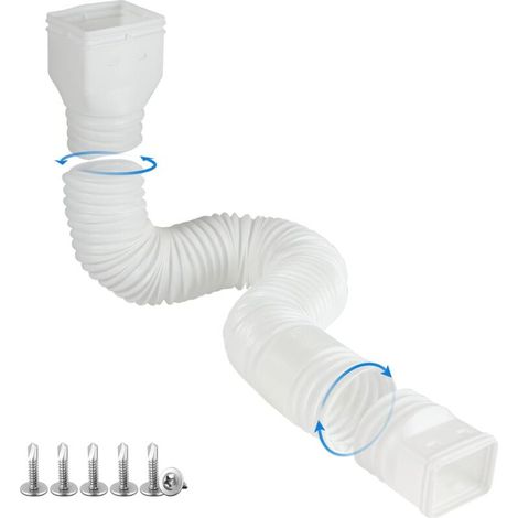 Tuyau d'évacuation des eaux pluviales en plastique - Raccord carré 10,16 x 7,62 cm, flexible et extensible - Lot de 1, blanc, 1,5 mètre (1/4)