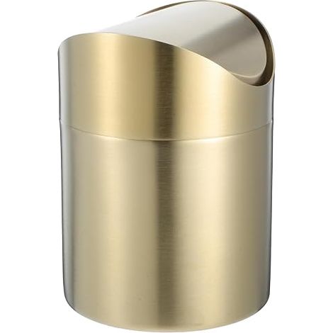 Stainless Steel Desktop Trash Can with Compact Rotating Lid for Kitchen, Bathroom, Office (1/5)