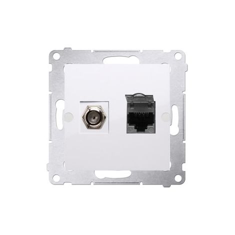Presa antenna Simon 54 tipo "F" + RJ45 cat.6 (modulo), bianca