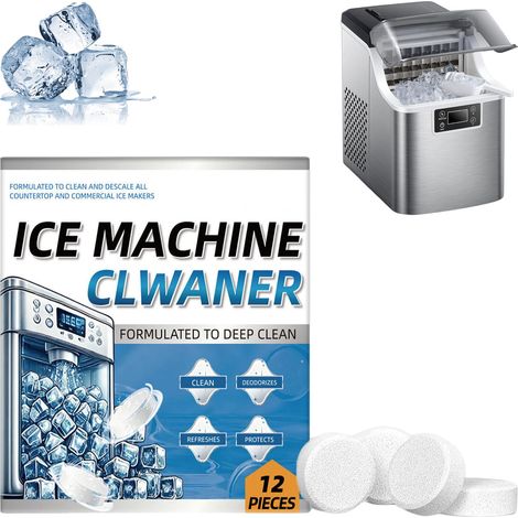12 Pastilles de Nettoyage pour Machine à Glaçons et Machine à Café - Tablette Détartrante Universelle Compatible - Élimine Calcaire et Résidus d'Huile (1/5)