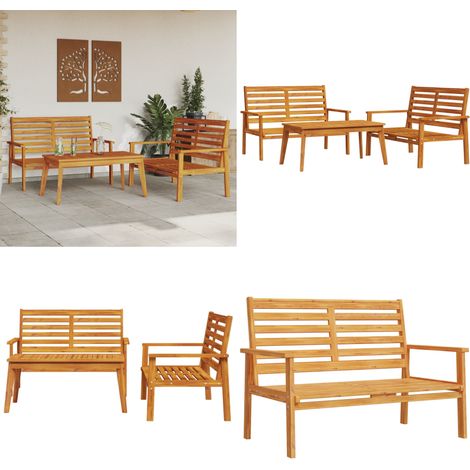 Ensemble de salon de jardin 3 pcs bois d'acacia solide - Salon De Jardin - Mobilier Extérieur - Acacia Massif - Table De Jardin - Banc De Jardin - Home & Living (1/5)
