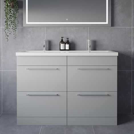 Napoli 390 Gloss Grey Pearl 1200mm 4 Drawer Vanity Unit with Double Glide Basins - 1200mm - Chrome 320mm Handle
