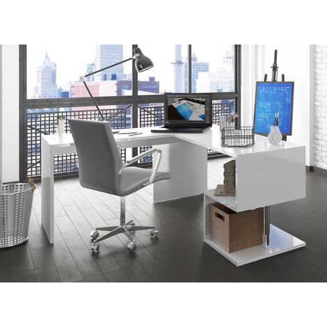 Bureau d'angle moderne blanc laqué brillant Celtic (1/3)