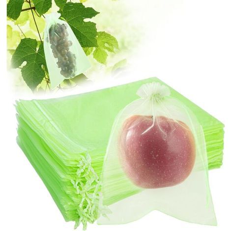 Lot de 50 Sacs de Protection pour Fruits avec Cordon de Serrage, Sachets en Organza Vert 15 x 20 cm pour Fruits et Légumes, Filet en Maille pour la Protection du Jardin (1/4)