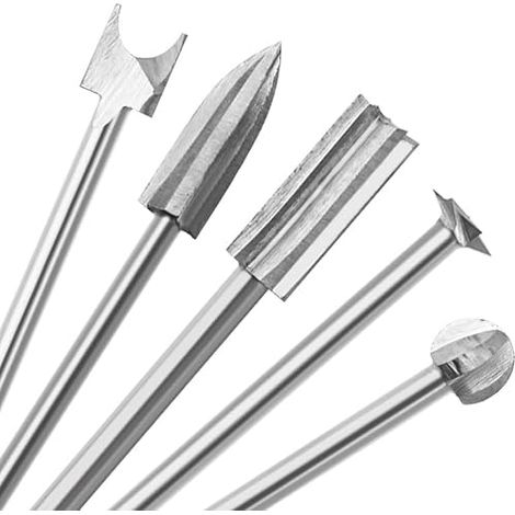 Lot de 5 Fraises de Sculpture sur Bois à Queue de 1/8", Ensemble de 5 Outils de Sculpture Compatibles avec Outil Rotatif pour Projets de Bricolage, Sculpture, Gravure et Perçage (1/5)