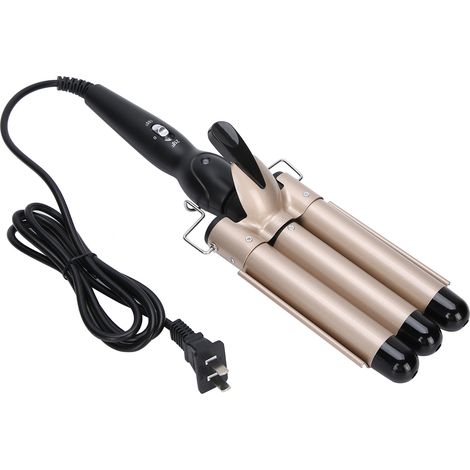 Fer à friser triple tube 2 températures, lisseur électrique tourmaline, outil de coiffure doré, fiche américaine (1/5)