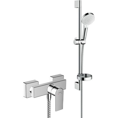 Hansgrohe Vernis Shape Pack Duschmischer + Crometta Duschset + 2-strahlige Handbrause, Stange und Seifenschale (71650000-Crometta2)